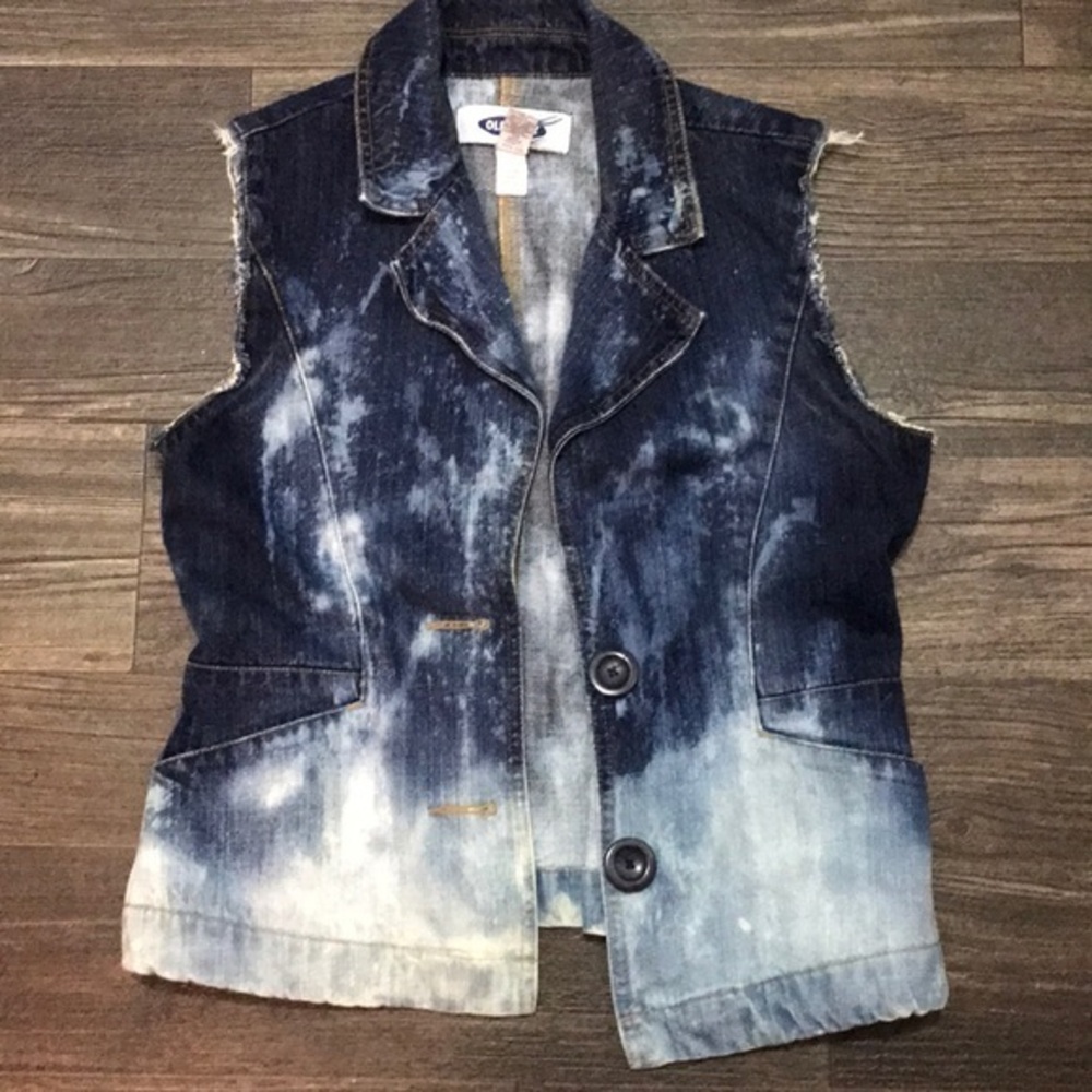 Old navy denim vest custom bleached treatment frayed sleeves distressed look